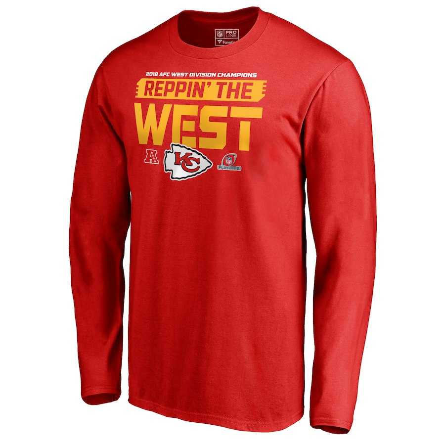 Men's Chiefs Red 2018 NFL Playoffs Reppin' The West Long Sleeve T-Shirt,We sell and wholesale Men's Chiefs Red 2018 NFL Playoffs Reppin' The West Long Sleeve T-Shirt on line form chian!